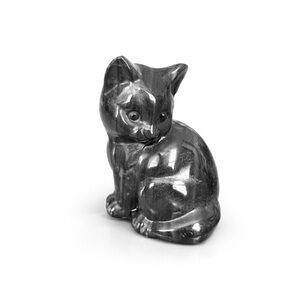 Silver Sheen Obsidian Cat Carving